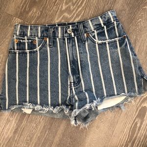 Abercrombie & Fitch High Rise Striped Denim Shorts